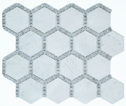 Elysium Tiles Hexagon Deco Milky White Honed 10.75 x 12.5 Mosaic Tiles