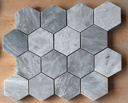 Elysium Tiles Hexagon Italian Grey Honed 3 x 3 10.25x11.75 Mosaic Tiles