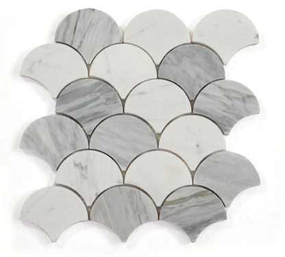 Elysium Tiles Dragon Scale Calacatta Grey 9.5 x 9.75 Mosaic Tiles