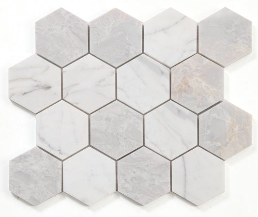 Elysium Tiles Hexagon City Grey 3 x 3 10.25 x 11.75 Mosaic Tiles