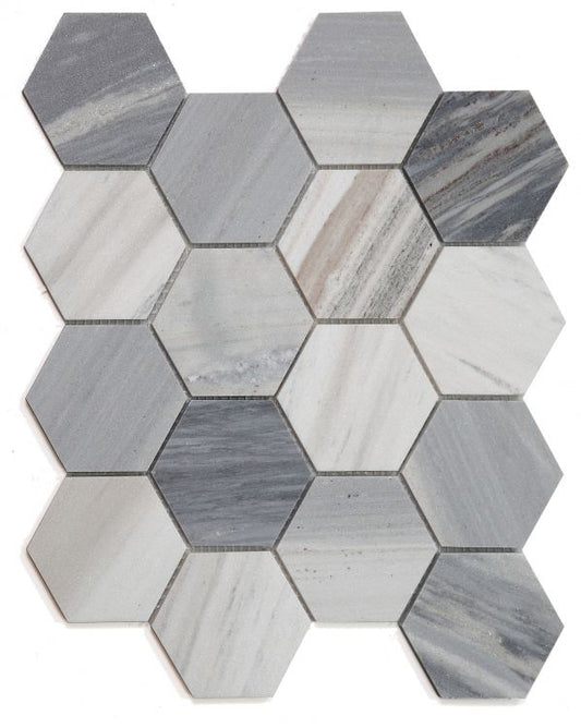 Elysium Tiles Hexagon Italian Blue 3 x 3 10.25 x 11.75 Mosaic Tiles