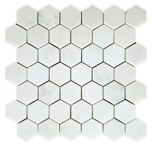 Elysium Tiles Hexagon Snow White Honed 2''x 2''| 11.75''x 12''  Mosaic Tiles