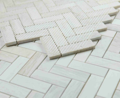 Elysium Tiles Herringbone Wooden White Honed 12 x 12 Mosaic Tiles