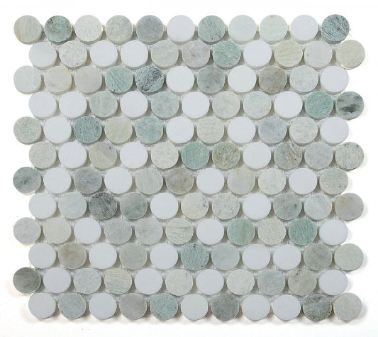 Elysium Tiles Penny Marble Green 11'' x 11.75'' Mosaic Tiles