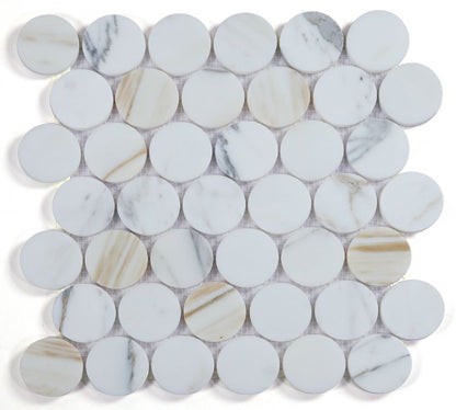 Elysium Tiles Penny Marble Large Calacatta Honed 2'' x 2''| 11.75'' x 12''