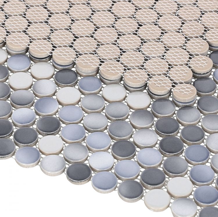 Elysium Tiles Penny Round Gradient Grey Glossy 11.50'' x 12.25'' Mosaic Tiles