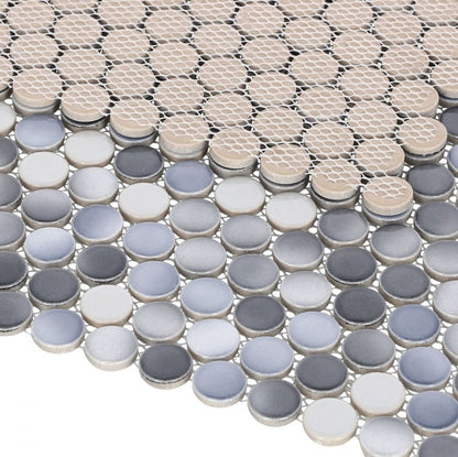 Elysium Tiles Penny Round Gradient Grey Glossy 11.50'' x 12.25'' Mosaic Tiles