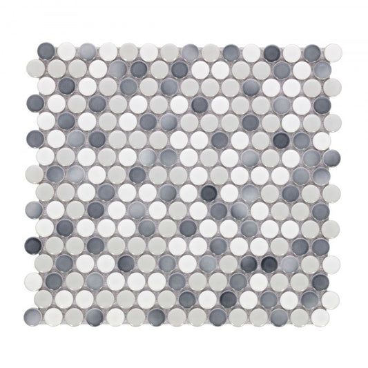 Elysium Tiles Penny Round Mixed Grey Glossy 11.50''x 12.25'' Mosaic Tiles