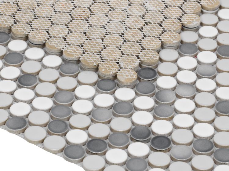 Elysium Tiles Penny Round Mixed Grey Glossy 11.50''x 12.25'' Mosaic Tiles