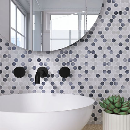 Elysium Tiles Penny Round Mixed Grey Glossy 11.50''x 12.25'' Mosaic Tiles