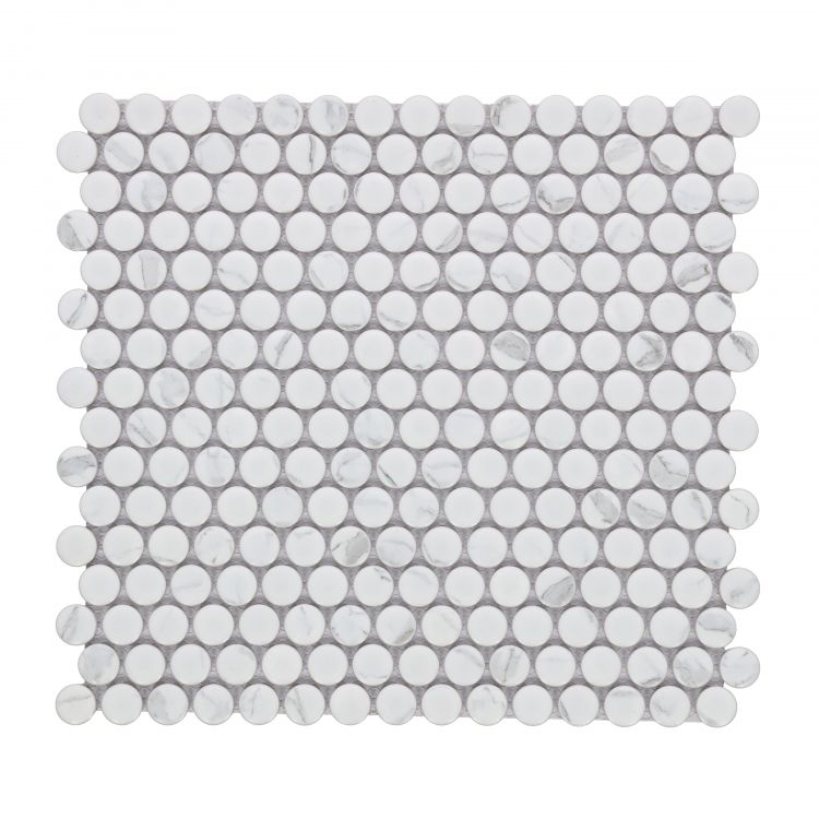 Elysium Tiles Penny Round Statuario Matte 11.50'' x 12.25'' Mosaic Tiles