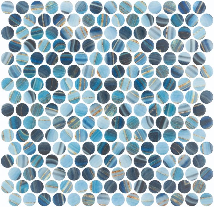 Elysium Tiles Vanguard Penny Onyx Blue 11.25'' x 11.25'' Mosaic Tiles