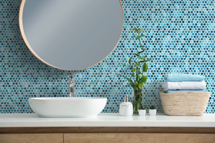 Elysium Tiles Vanguard Penny Onyx Blue 11.25'' x 11.25'' Mosaic Tiles