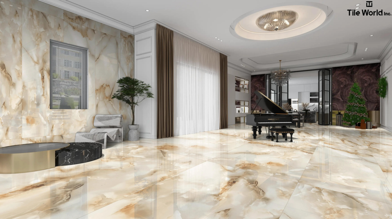 Tile World Cloudy Onyx Crema| Polished | 24’’ x 48’’ Porcelain Tile ...