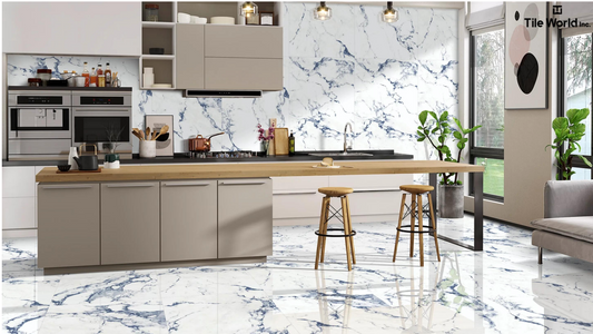 Tile World Calcutta Blue | High Gloss | 24’’ x 48’’ Porcelain Tile