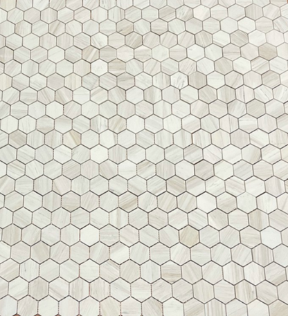 Elysium Tiles Hexagon Wooden White Honed 2 x 2 Mosaic Tiles