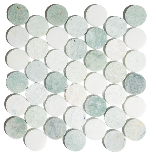 Elysium Tiles Penny Marble Large Green 11.75 x 12 Mosaic Tiles