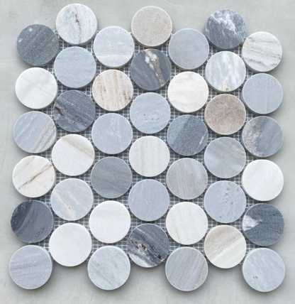 Elysium Tiles Penny Marble Large Blue 11.75 x 12 Mosaic Tiles
