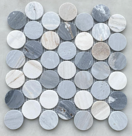 Elysium Tiles Penny Marble Large Blue 11.75 x 12 Mosaic Tiles