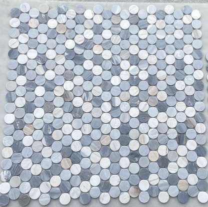 Elysium Tiles Penny Marble Large Blue 11.75 x 12 Mosaic Tiles