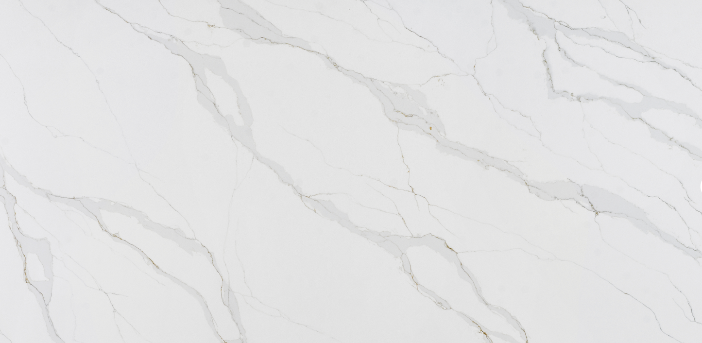Elite Stone |Aurora Calacatta |122"-126"x63"| 2 cm Polished Quartz Slab