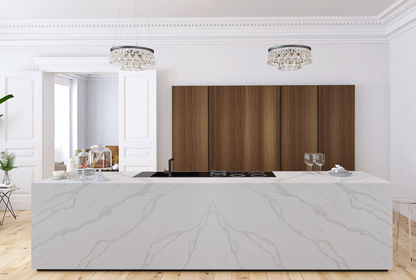 Elite Stone |Aurora Calacatta |122"-126"x63"| 2 cm Polished Quartz Slab