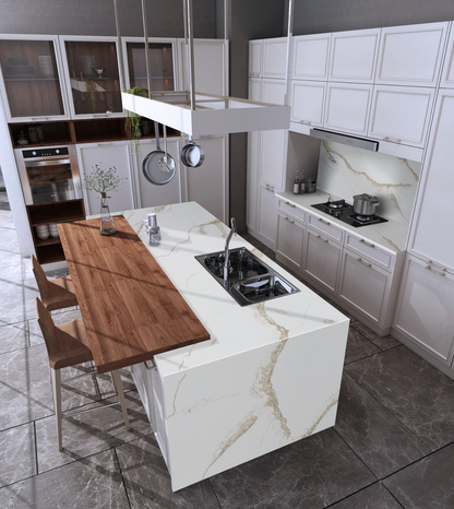 Elite Stone |Arabescato Gold Prefab 9' x 2'| Polished Slab