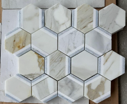 Elysium Tiles Hexagon Royal Calacatta Gold 12 x 13.75 Mosaic Tiles
