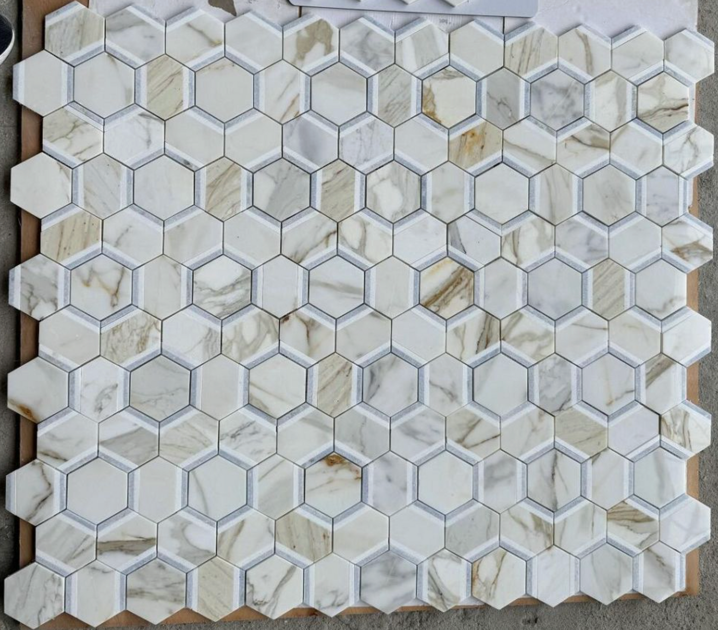 Elysium Tiles Hexagon Royal Calacatta Gold 12 x 13.75 Mosaic Tiles