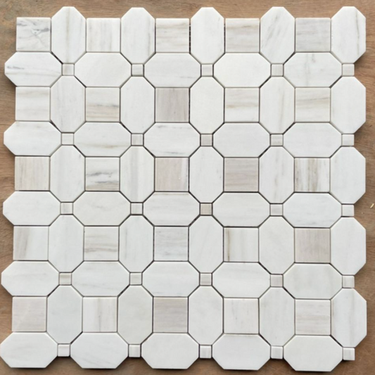 Elysium Tiles Popeyes Fog White Homed 12 x 12 Mosaic Tiles