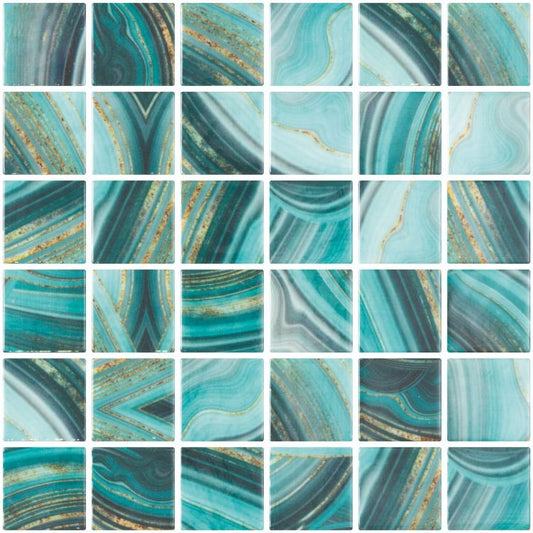 Elysium Tile Vanguard Penta Onyx Teal 12.25''x 12.25'' Mosaic Tile