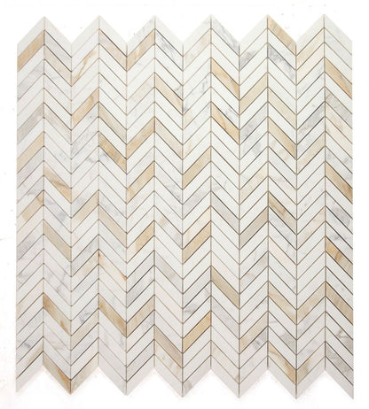 Elysium Tiles Chevron Calacatta Gold Polished 11''x11'' Mosaic Tiles