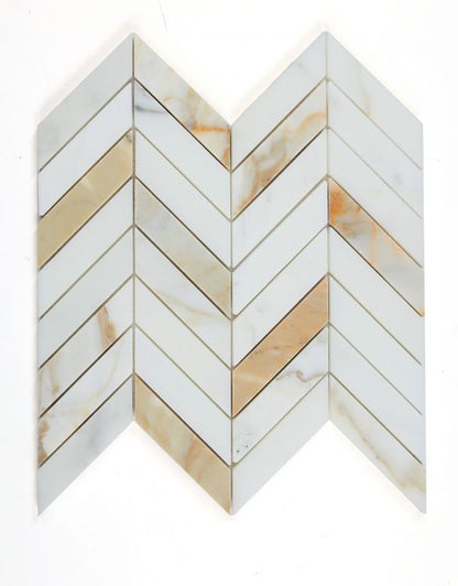 Elysium Tiles Chevron Calacatta Gold Honed 11''x 11'' Mosaic Tiles