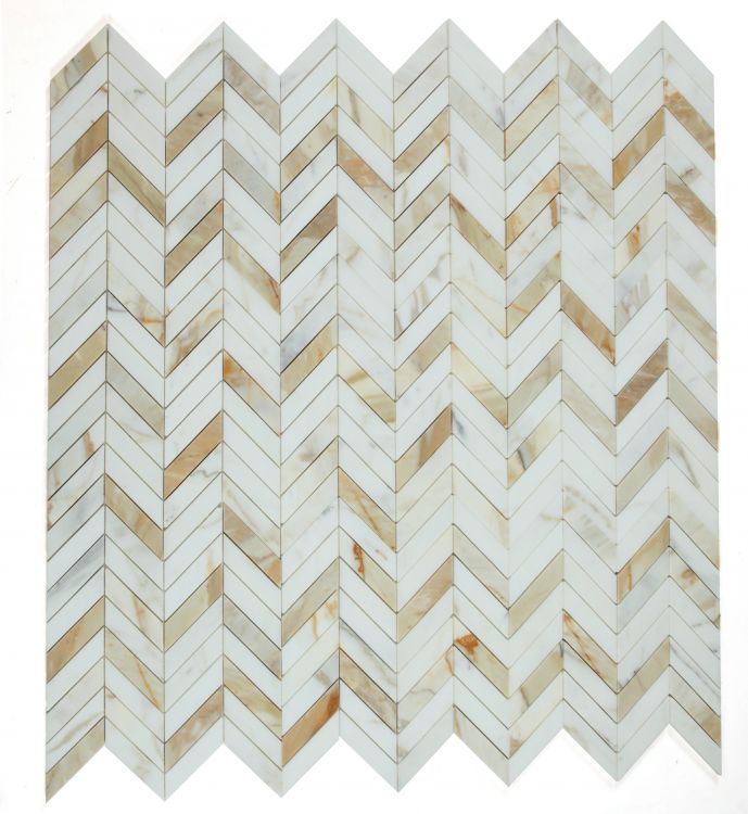 Elysium Tiles Chevron Calacatta Gold Honed 11''x 11'' Mosaic Tiles