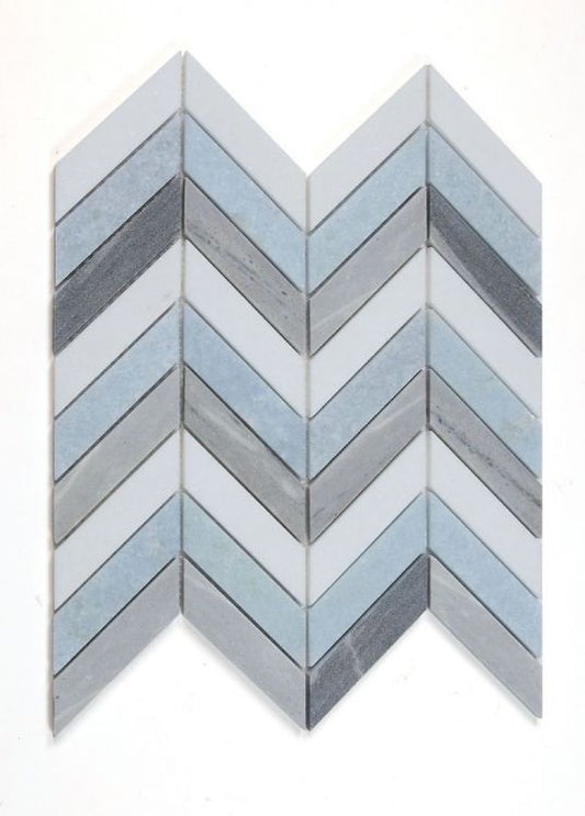 Elysium Tiles Chevron Deep Ocean 10.75''x12.25'' Mosaic Tiles