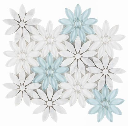 Elysium Tiles Daisy Blue 10'' x 11.25'' Mosaic Tiles