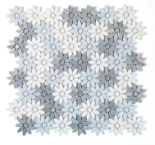 Elysium Tiles Daisy Crystal Ocean 12.5'' x 13'' Mosaic Tiles