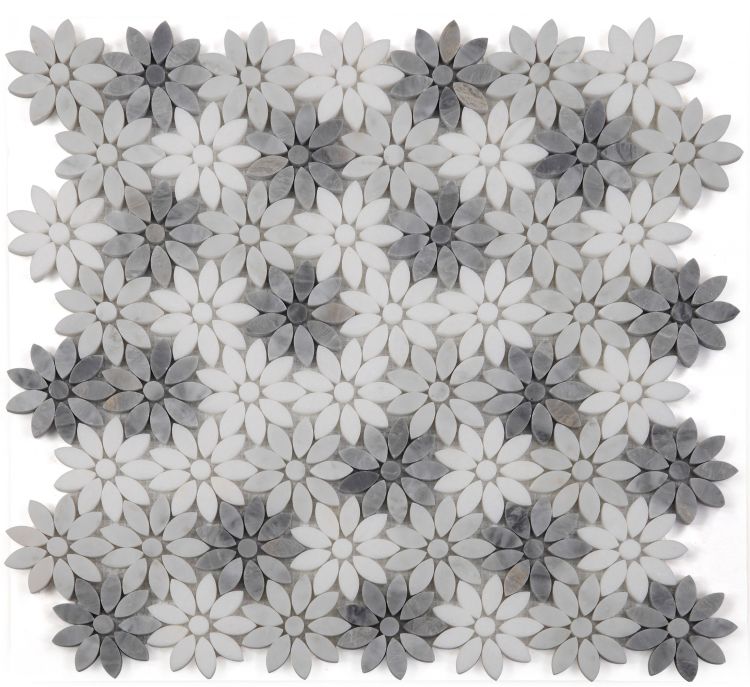 Elysium Tiles Daisy Wild Grey 12.50'' x 13'' Mosaic Tiles