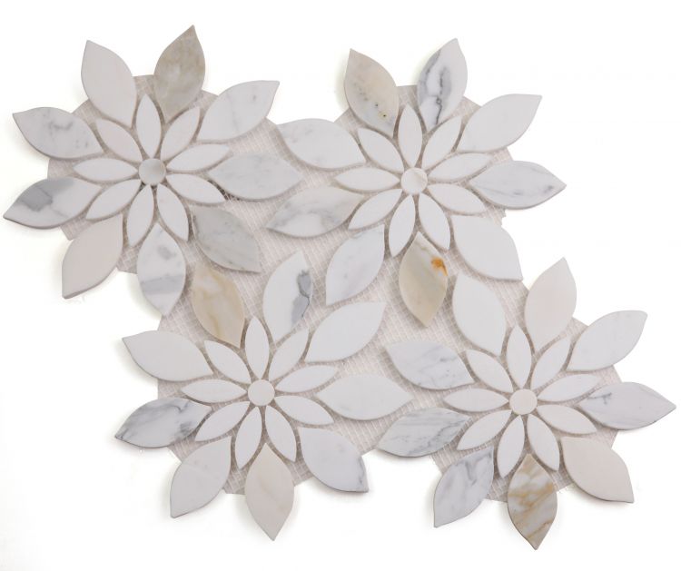 Elysium Tiles Daisy Bloom Calacatta 11.75'' x 13.25'' Mosaic Tiles