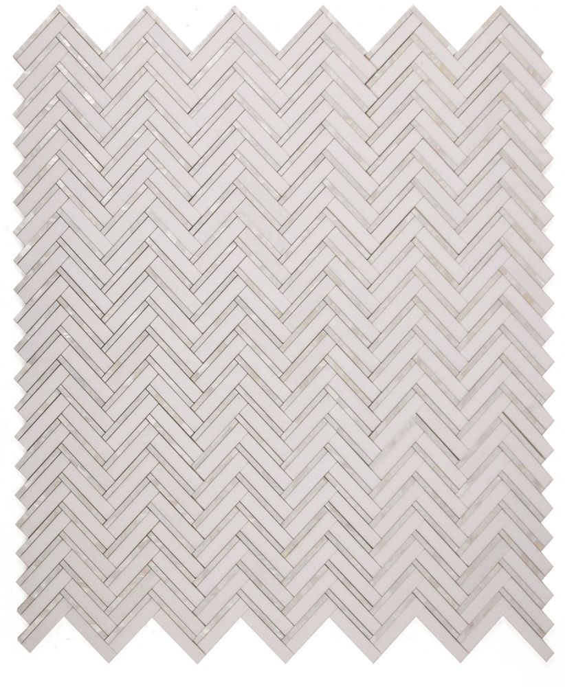 Elysium Tiles Diana Herringbone Thassos 11'' x 11.75'' Mosaic Tiles