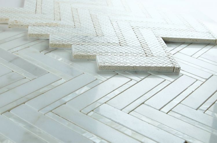 Elysium Tiles Diana Herringbone White 11''x11.75'' Mosaic Tiles