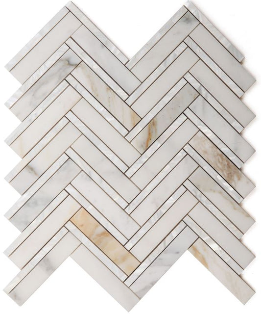 Elysium Tiles Diana Herringbone Calacatta 11'' x 11.75'' Mosaic Tiles