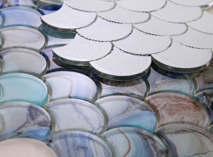 Elysium Tiles Dragon Scales Shell Blue 9.50''x9.75'' Mosaic Tile
