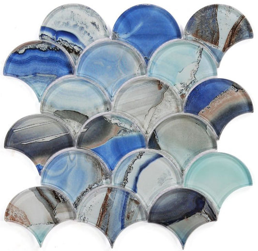 Elysium Tiles Dragon Scales Shell Blue 9.50''x9.75'' Mosaic Tile
