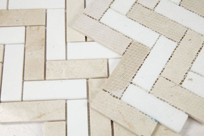 Elysium Tiles Herringbone Marfil 11''x 12.50'' Mosaic Tiles