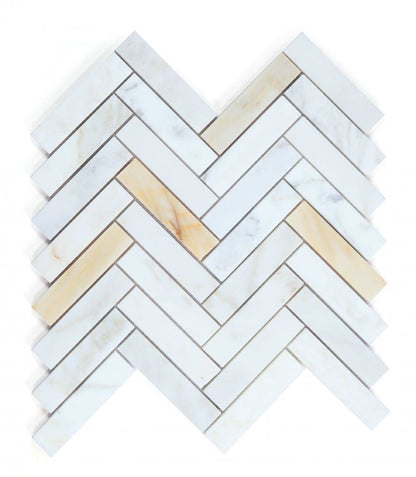 Elysium Tiles Herringbone Calacatta Gold Honed 11.25'' x 11.25'' Mosaic Tiles