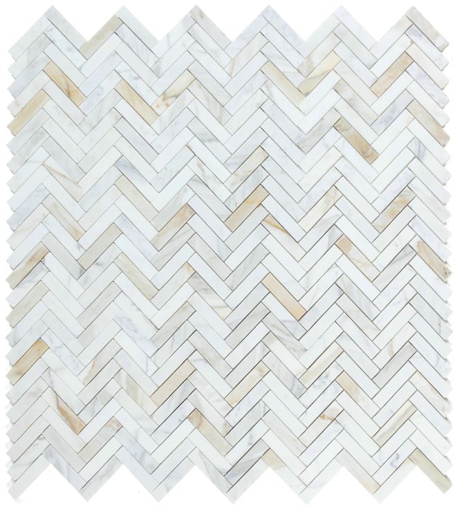 Elysium Tiles Herringbone Calacatta Gold Honed 11.25'' x 11.25'' Mosaic Tiles