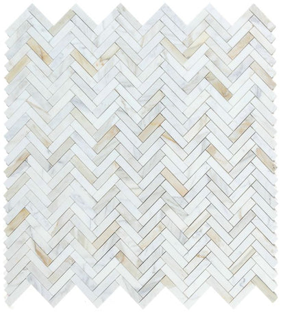 Elysium Tiles Herringbone Calacatta Gold Honed 11.25'' x 11.25'' Mosaic Tiles