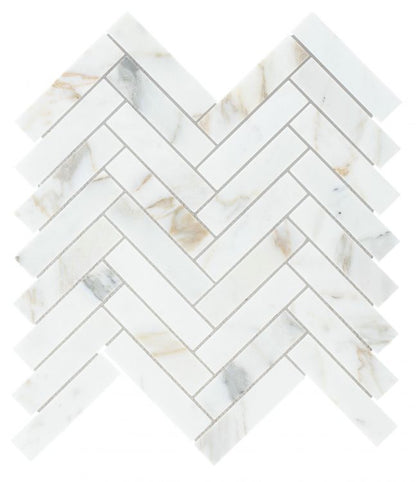 Elysium Tiles Herringbone Calacatta Gold Polished 11.25''x 11.25'' Mosaic Tiles