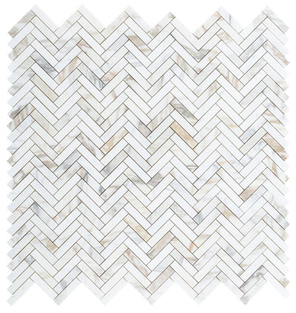 Elysium Tiles Herringbone Calacatta Gold Polished 11.25''x 11.25'' Mosaic Tiles